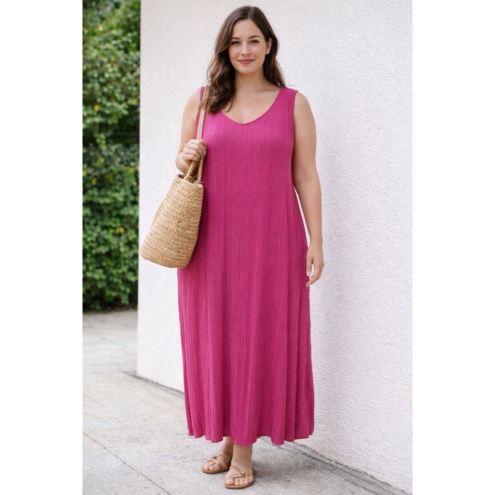 Andree by Unit Maxi Texture Pullover Tank Dress Plus Stretch Vacation Resort 1X